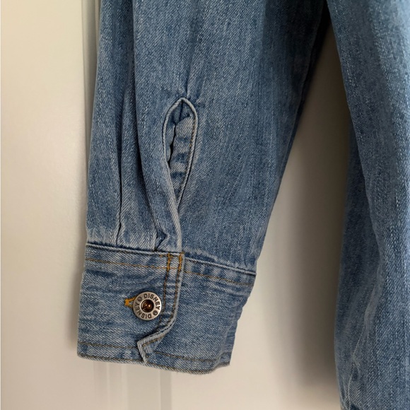 Vintage Disney Store WInnie the Pooh Embroidered Denim Shirt Floral 90s Y2K Sz L - Picture 14 of 16